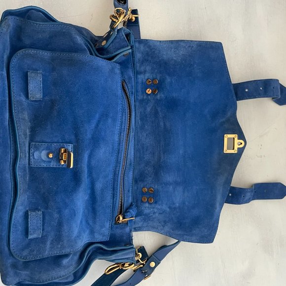 Proenza Schouler PS1 Blue Suede Satchel Bag Envelope Flap With Buckle - Picture 12 of 16